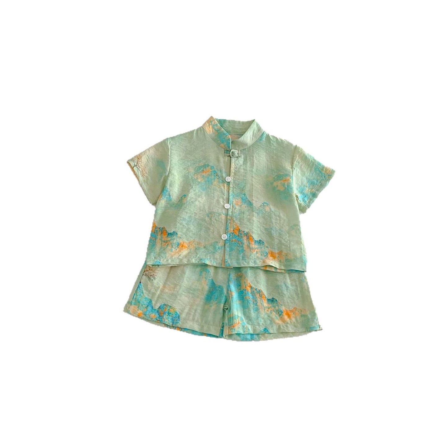 Chinese Style Printed Button Set オリエンタル 花柄 半袖 セットアップ【mh0012718】 angou 半袖セットアップ