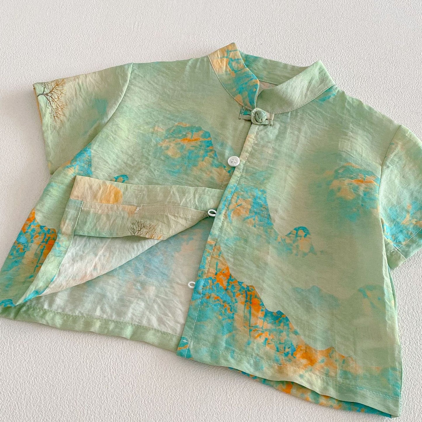 Chinese Style Printed Button Set オリエンタル 花柄 半袖 セットアップ【mh0012718】 angou 半袖セットアップ