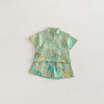 Chinese Style Printed Button Set オリエンタル 花柄 半袖 セットアップ【mh0012718】 angou 半袖セットアップ