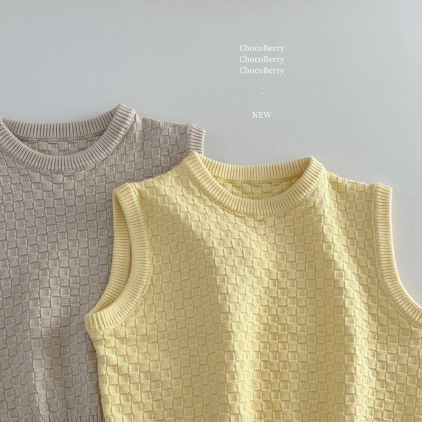 タンクトップ・キャミソール・ノースリーブトップス Beige / 100cm チェックニットノースリーブベストトップス【mh0010032】