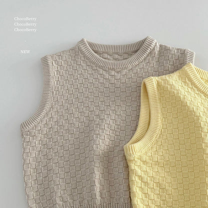 タンクトップ・キャミソール・ノースリーブトップス チェックニットノースリーブベストトップス【mh0010032】