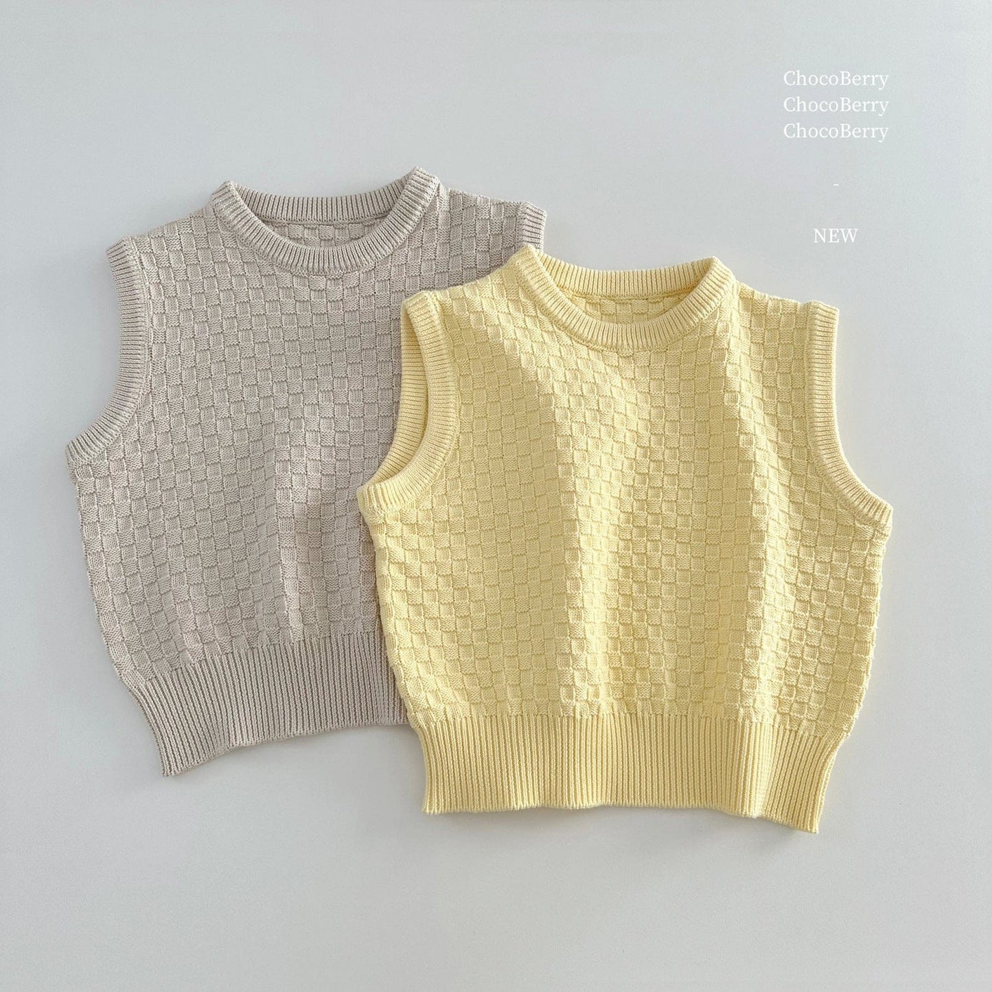 タンクトップ・キャミソール・ノースリーブトップス チェックニットノースリーブベストトップス【mh0010032】