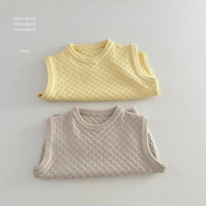 タンクトップ・キャミソール・ノースリーブトップス チェックニットノースリーブベストトップス【mh0010032】