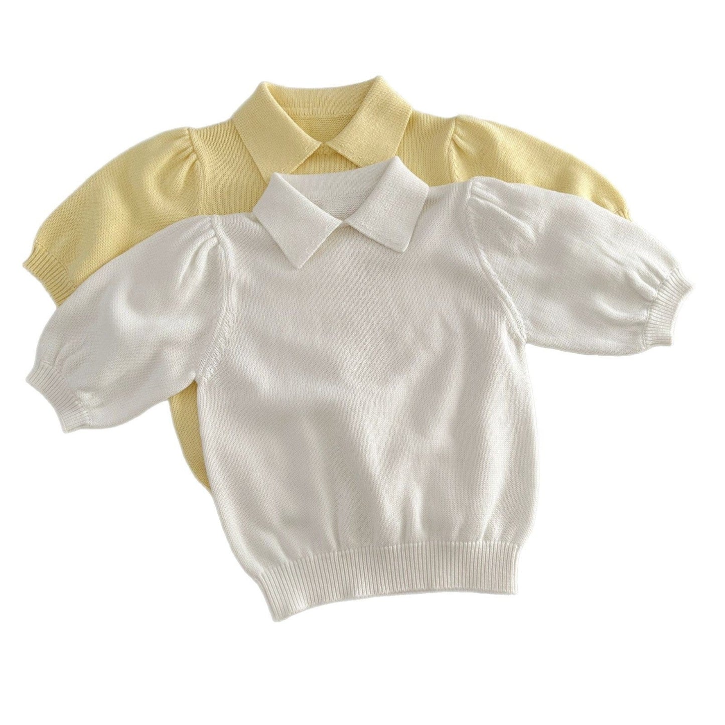 半袖シャツ・ブラウス ニット半袖パフスリーブポロシャツ【mh0010033】