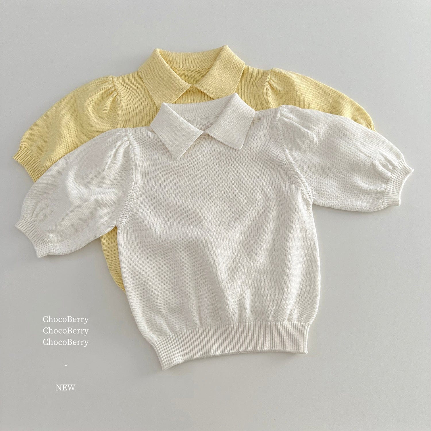 半袖シャツ・ブラウス ニット半袖パフスリーブポロシャツ【mh0010033】