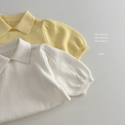 半袖シャツ・ブラウス ニット半袖パフスリーブポロシャツ【mh0010033】