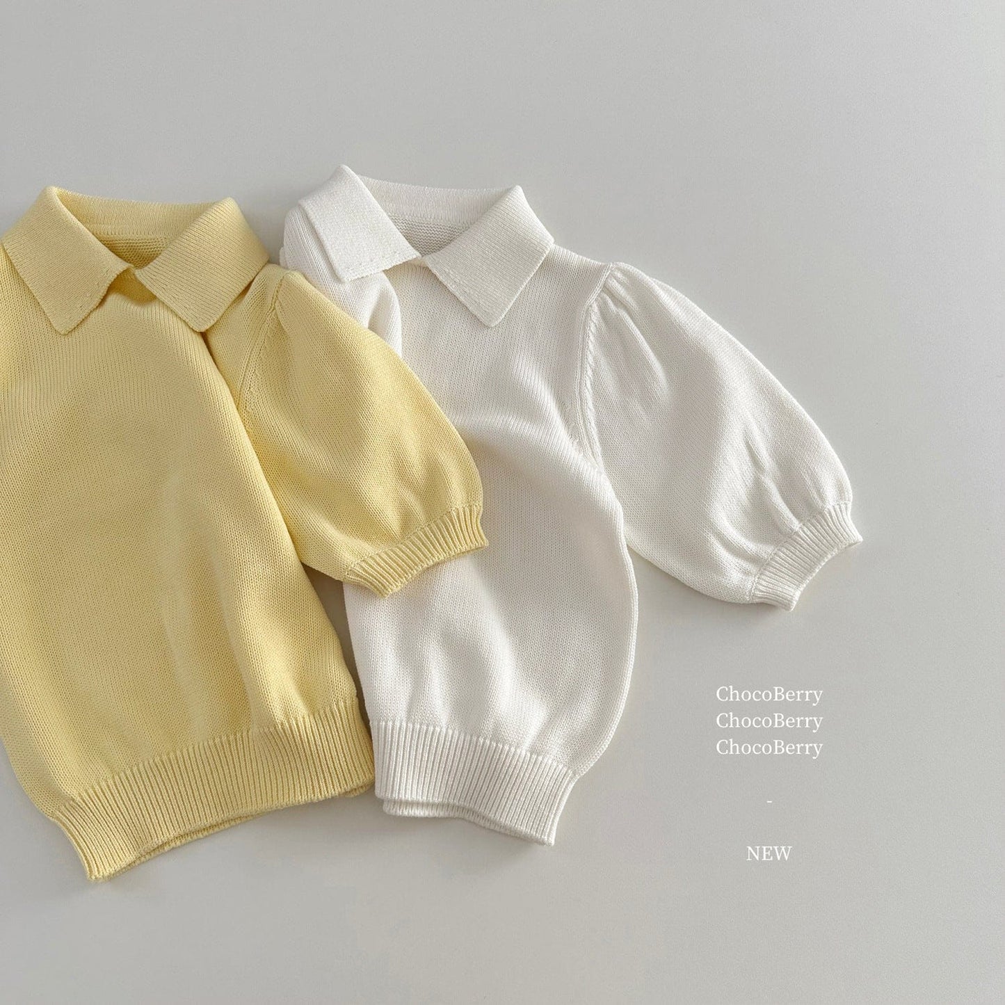 半袖シャツ・ブラウス White / 100cm ニット半袖パフスリーブポロシャツ【mh0010033】