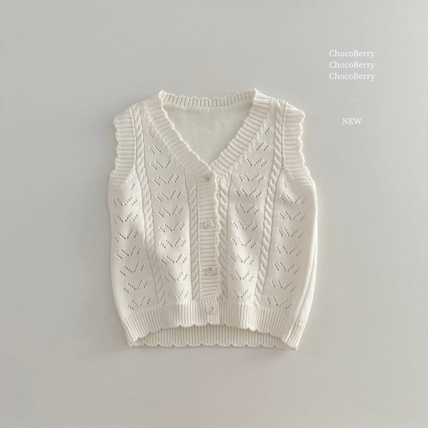 ベスト White / 100cm レースニット前あきベスト【mh0010034】