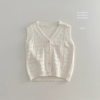 ベスト White / 100cm レースニット前あきベスト【mh0010034】