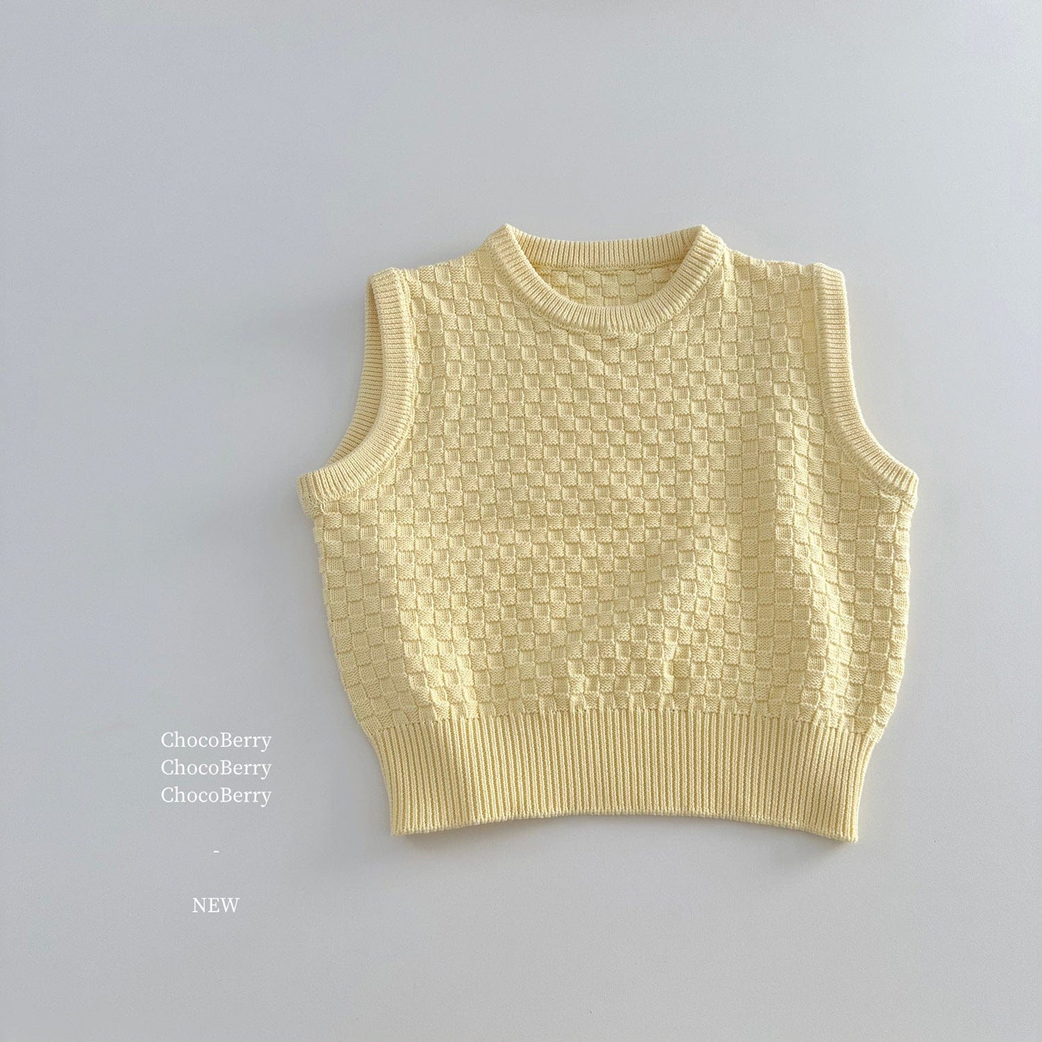 タンクトップ・キャミソール・ノースリーブトップス Yellow / 100cm チェックニットノースリーブベストトップス【mh0010032】