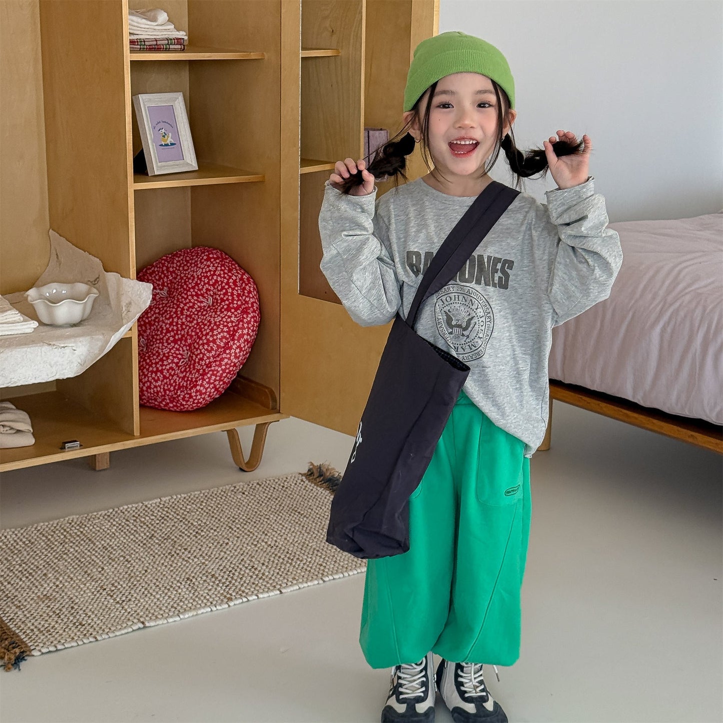 College Graphic Long Sleeve Top カレッジロゴ プリント 長袖 Tシャツ【mh0012473】 ADbaby 長袖Tシャツ