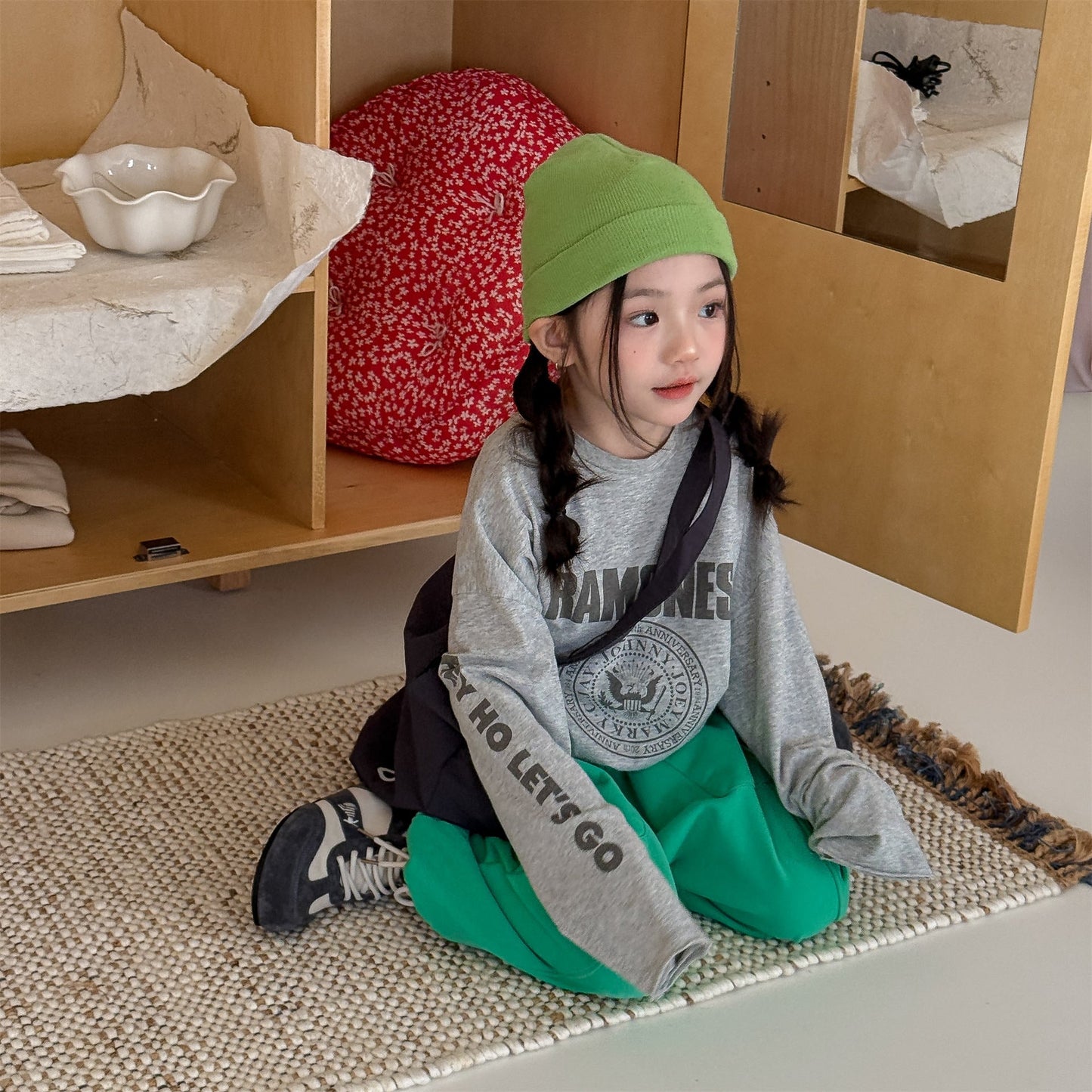 College Graphic Long Sleeve Top カレッジロゴ プリント 長袖 Tシャツ【mh0012473】 ADbaby 長袖Tシャツ