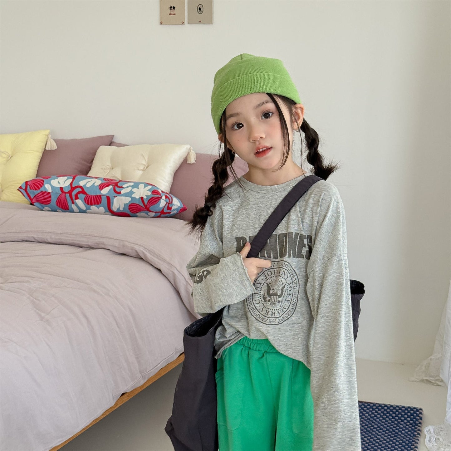 College Graphic Long Sleeve Top カレッジロゴ プリント 長袖 Tシャツ【mh0012473】 ADbaby 長袖Tシャツ