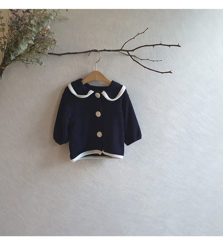 College Style Knit Cardigan & Shorts Set コントラストライン ニット セットアップ【mh0012675】 BBAMMA 長袖セットアップ