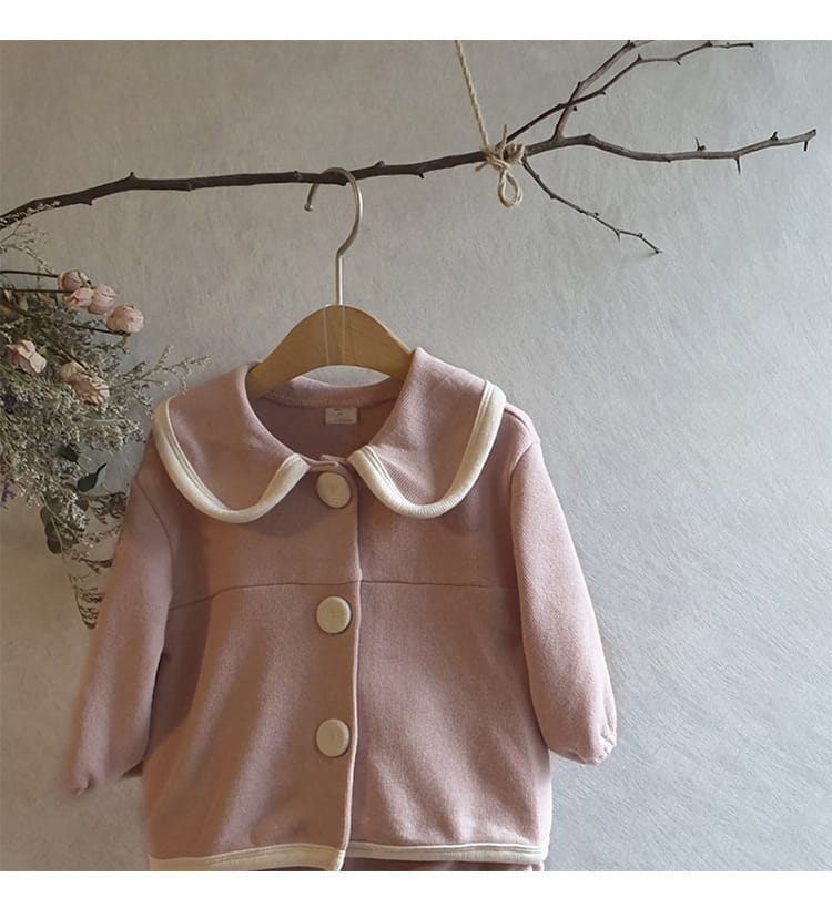 College Style Knit Cardigan & Shorts Set コントラストライン ニット セットアップ【mh0012675】 BBAMMA 長袖セットアップ