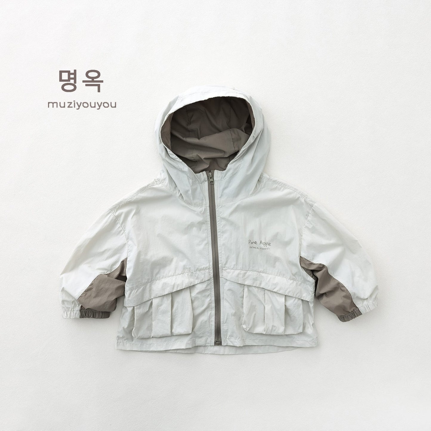Color Block Hooded Sun Protection Jacket バイカラー 長袖ウィンドブレーカー【mh0013149】 Beige / 80cm 명옥 muziyouyou ショートコート・ジャケット・ジャンパー