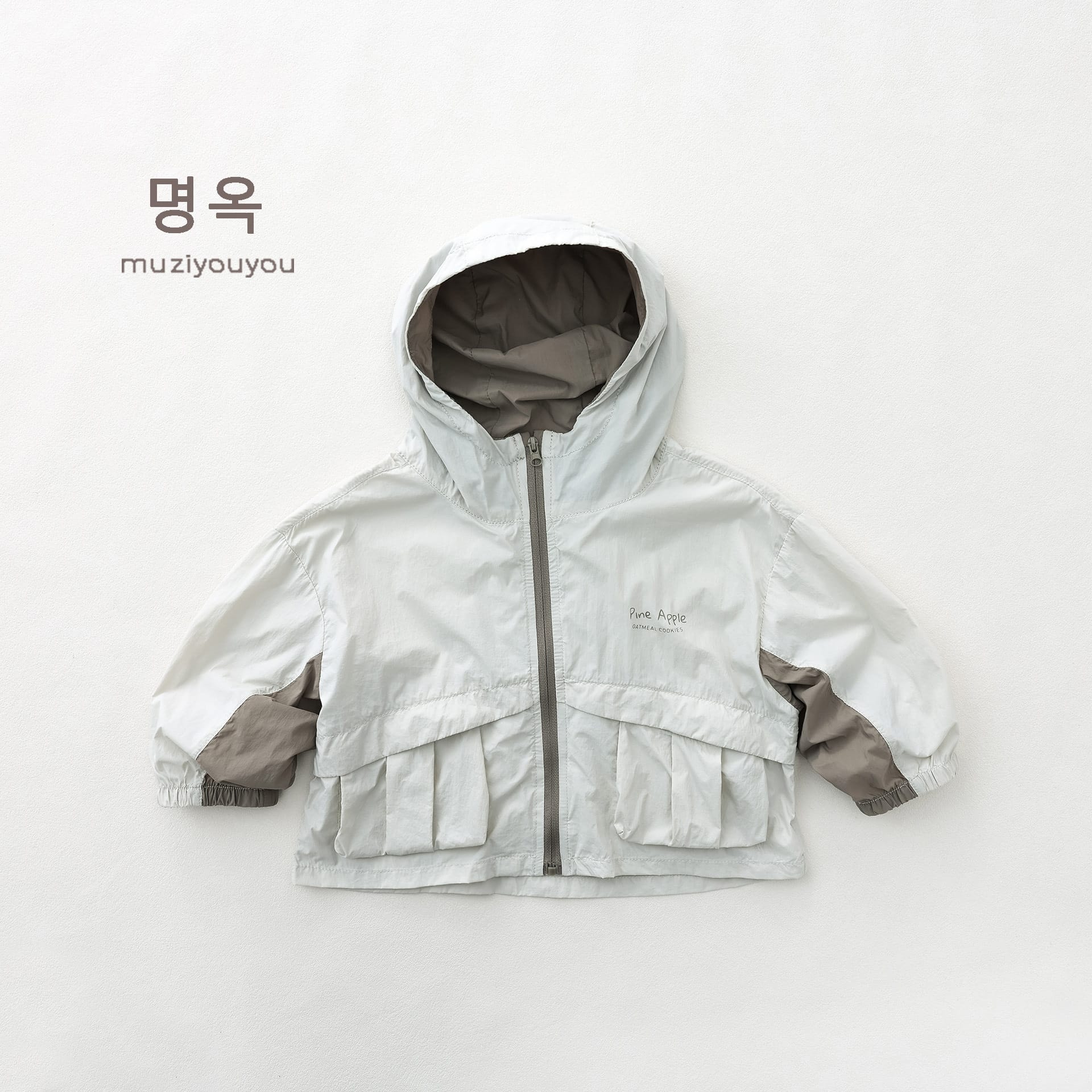 Color Block Hooded Sun Protection Jacket バイカラー 長袖ウィンドブレーカー【mh0013149】 Beige / 80cm 명옥 muziyouyou ショートコート・ジャケット・ジャンパー