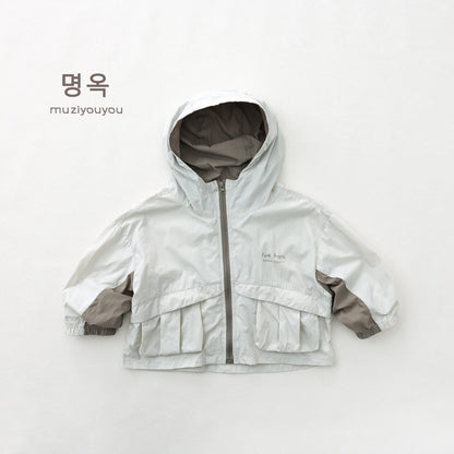 Color Block Hooded Sun Protection Jacket バイカラー 長袖ウィンドブレーカー【mh0013149】 Beige / 80cm 명옥 muziyouyou ショートコート・ジャケット・ジャンパー