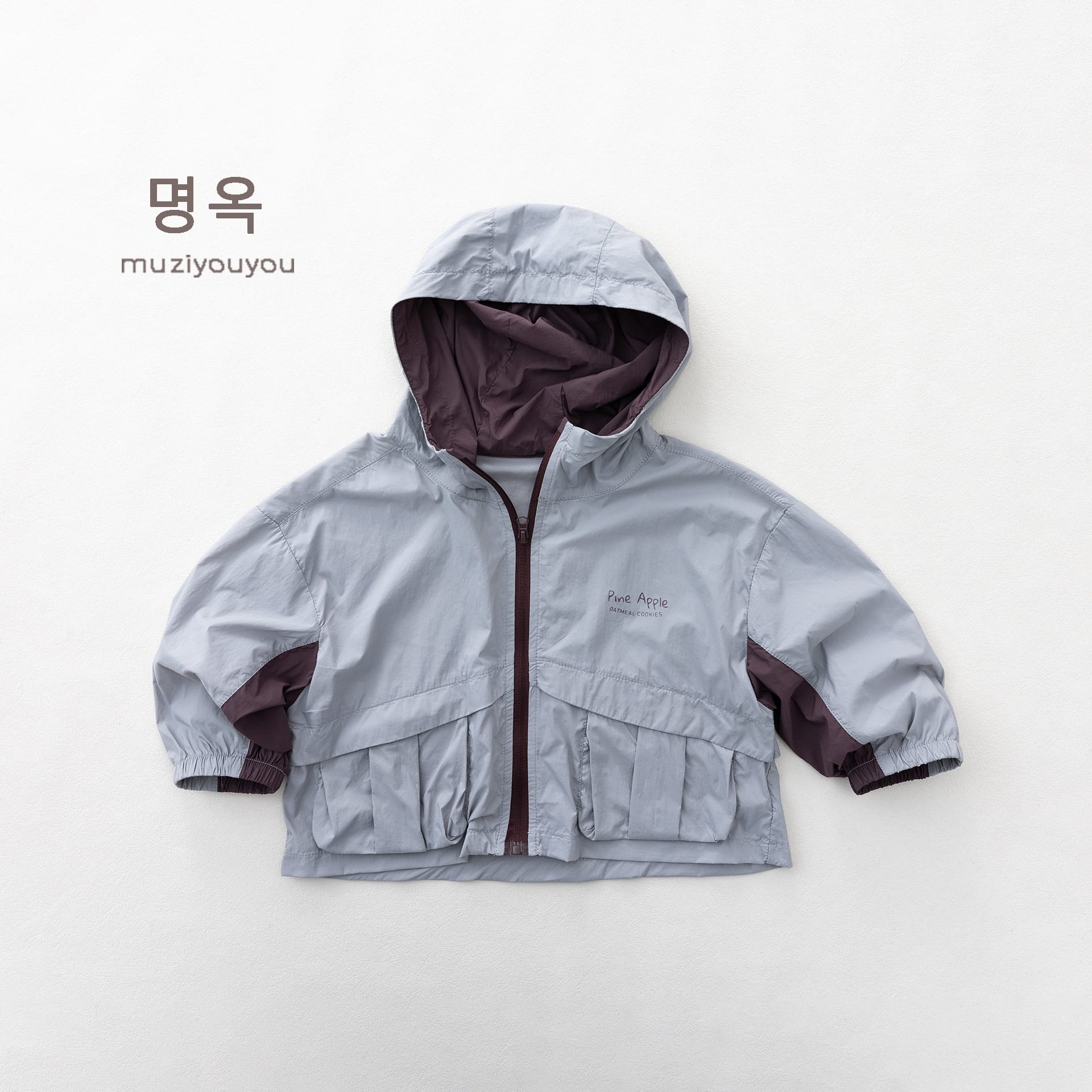 Color Block Hooded Sun Protection Jacket バイカラー 長袖ウィンドブレーカー【mh0013149】 Light Gray / 80cm 명옥 muziyouyou ショートコート・ジャケット・ジャンパー