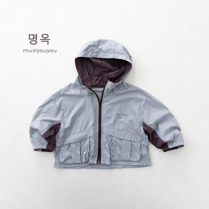 Color Block Hooded Sun Protection Jacket バイカラー 長袖ウィンドブレーカー【mh0013149】 Light Gray / 80cm 명옥 muziyouyou ショートコート・ジャケット・ジャンパー