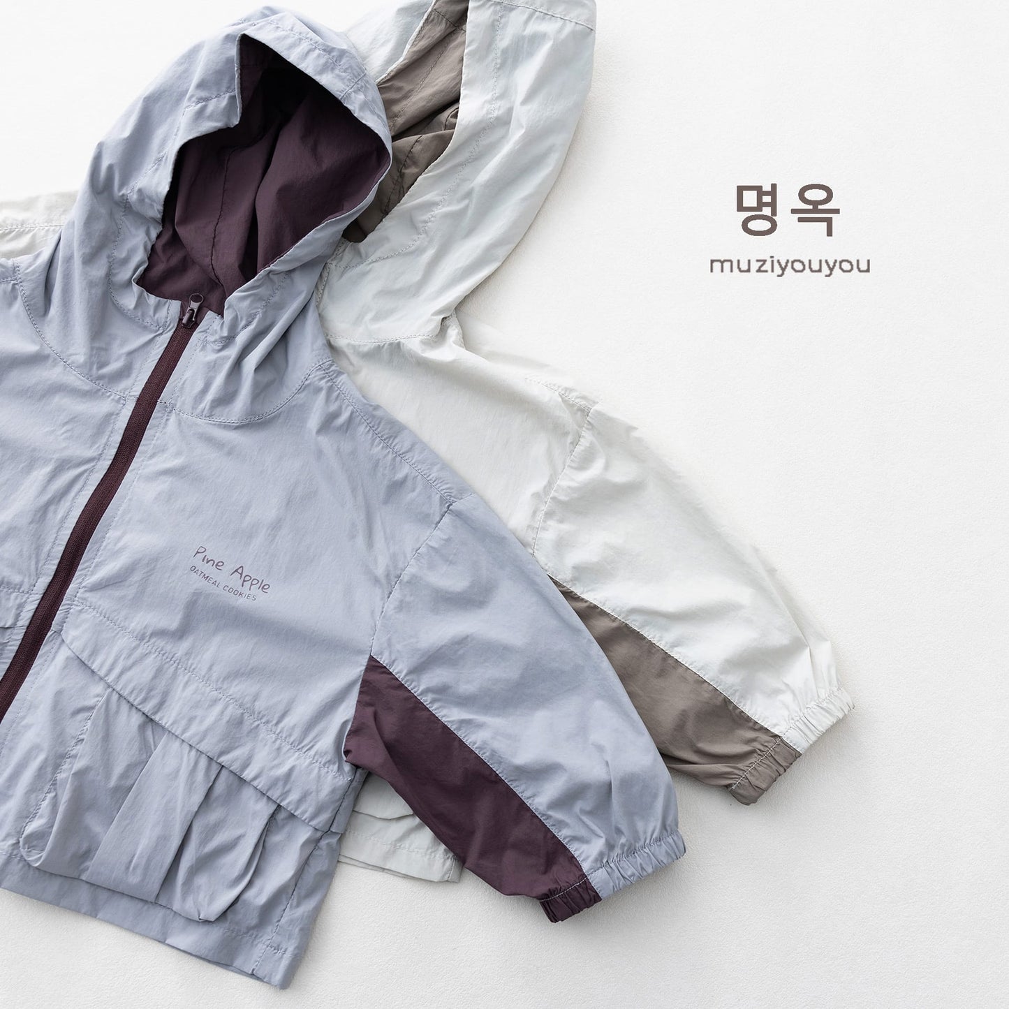 Color Block Hooded Sun Protection Jacket バイカラー 長袖ウィンドブレーカー【mh0013149】 명옥 muziyouyou ショートコート・ジャケット・ジャンパー