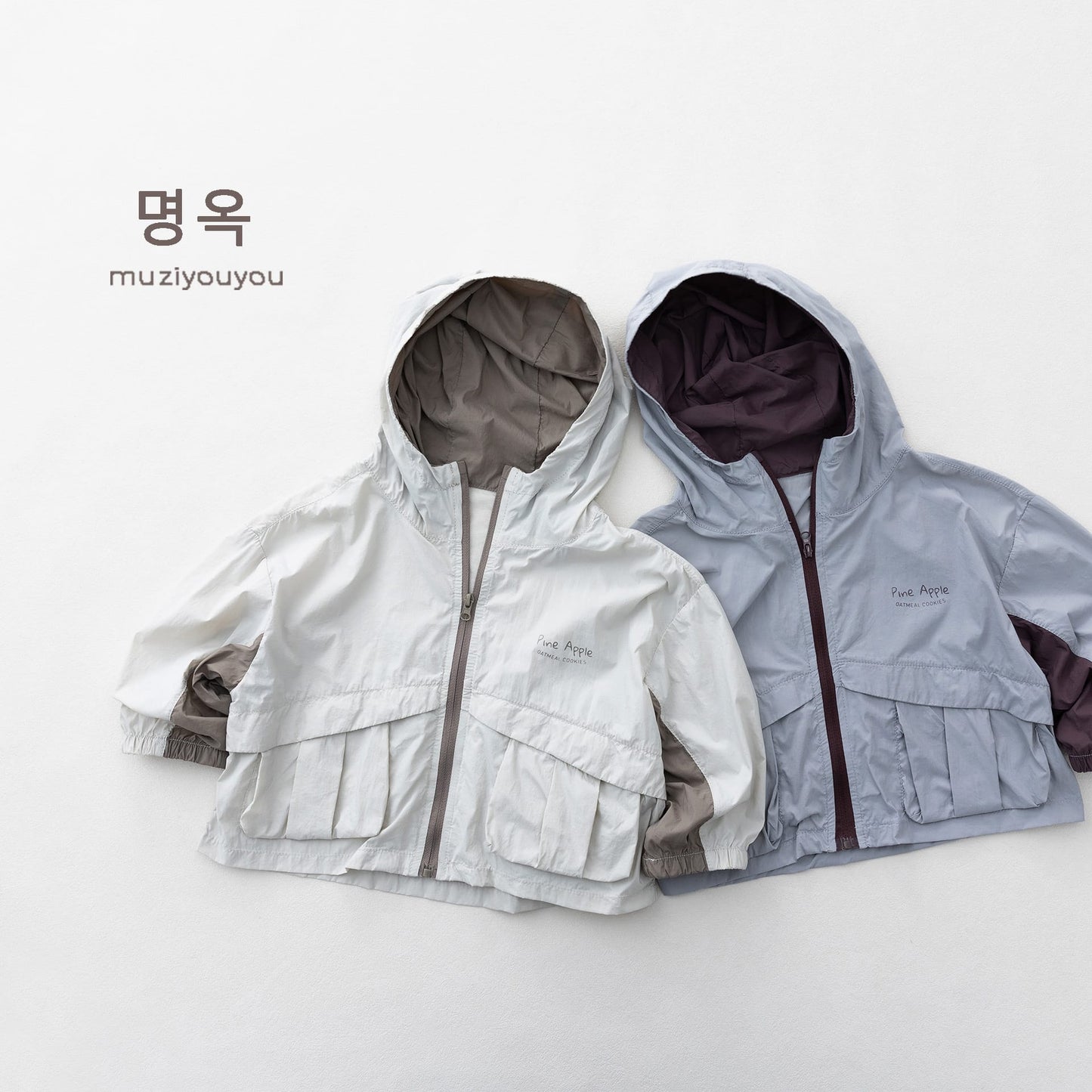 Color Block Hooded Sun Protection Jacket バイカラー 長袖ウィンドブレーカー【mh0013149】 명옥 muziyouyou ショートコート・ジャケット・ジャンパー