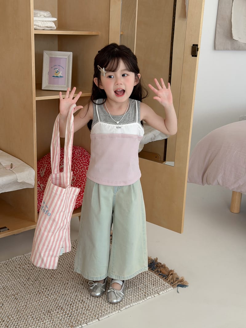 Color-block Layered Camisole Top 重ね着風 レース キャミ タンクトップ【mh0012745】 Gray Pink / 90cm MaiTianJi タンクトップ・キャミソール・ノースリーブトップス