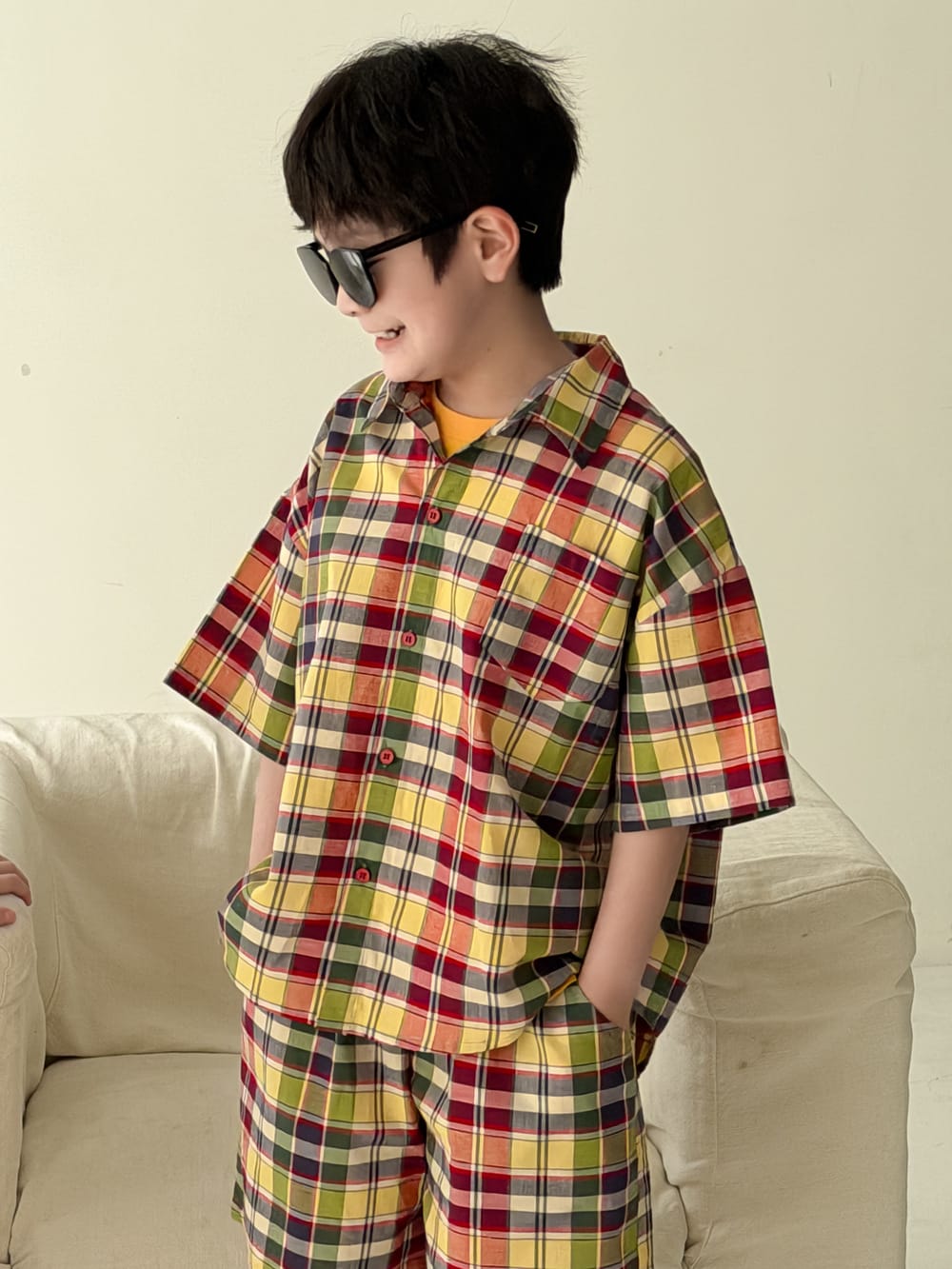 Color-Block Plaid Separates チェック ショートパンツ シャツ キャミソール スカート【mh0013121】 boys set / 100cm KUMAI.KIDS ノースリーブセットアップ