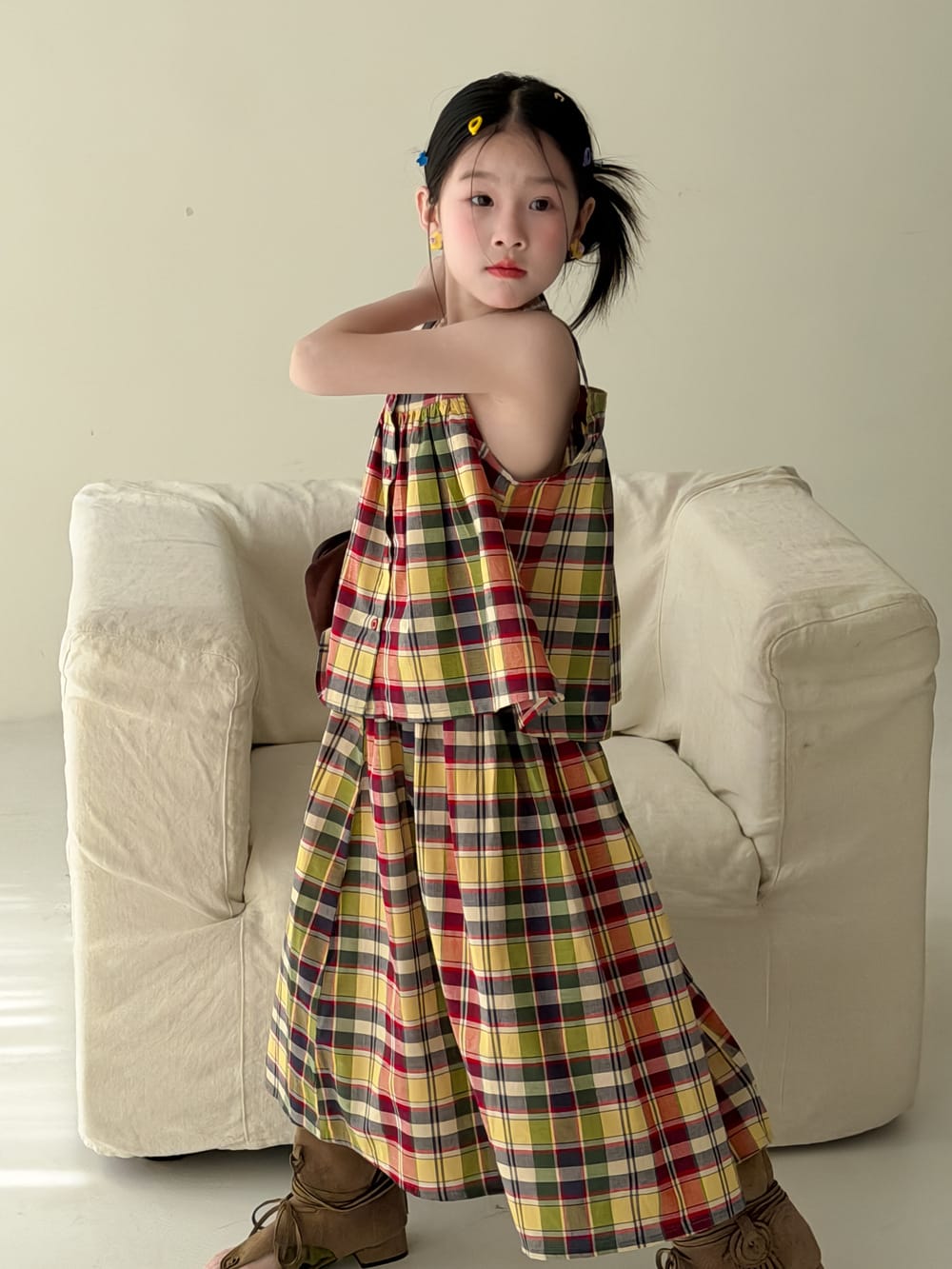 Color-Block Plaid Separates チェック ショートパンツ シャツ キャミソール スカート【mh0013121】 girls set / 100cm KUMAI.KIDS ノースリーブセットアップ