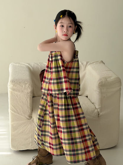 Color-Block Plaid Separates チェック ショートパンツ シャツ キャミソール スカート【mh0013121】 girls set / 100cm KUMAI.KIDS ノースリーブセットアップ