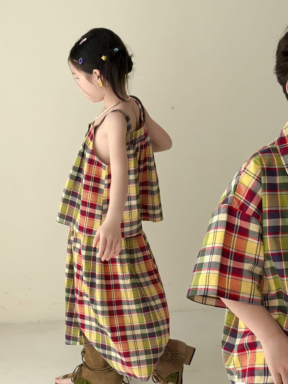 Color-Block Plaid Separates チェック ショートパンツ シャツ キャミソール スカート【mh0013121】 KUMAI.KIDS ノースリーブセットアップ