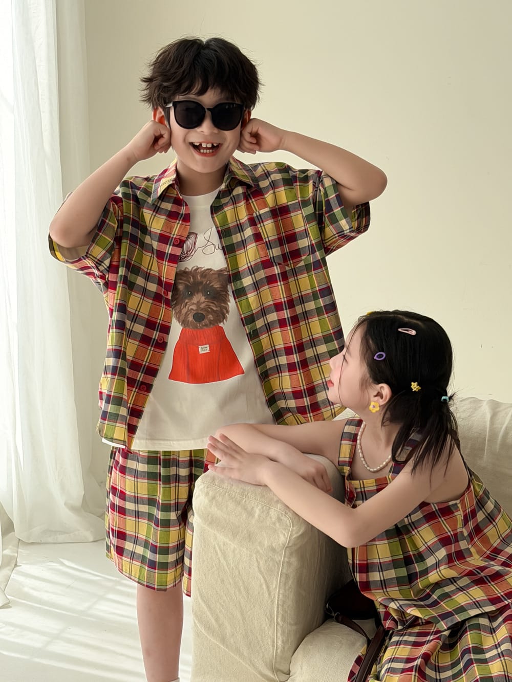 Color-Block Plaid Separates チェック ショートパンツ シャツ キャミソール スカート【mh0013121】 KUMAI.KIDS ノースリーブセットアップ