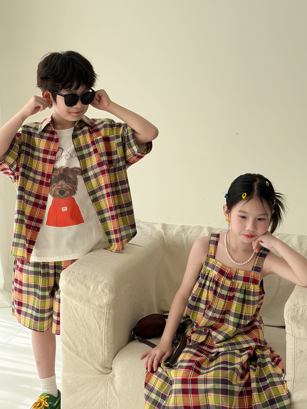 Color-Block Plaid Separates チェック ショートパンツ シャツ キャミソール スカート【mh0013121】 KUMAI.KIDS ノースリーブセットアップ