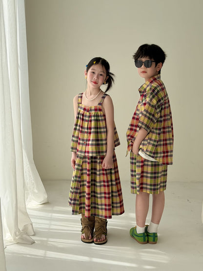 Color-Block Plaid Separates チェック ショートパンツ シャツ キャミソール スカート【mh0013121】 KUMAI.KIDS ノースリーブセットアップ