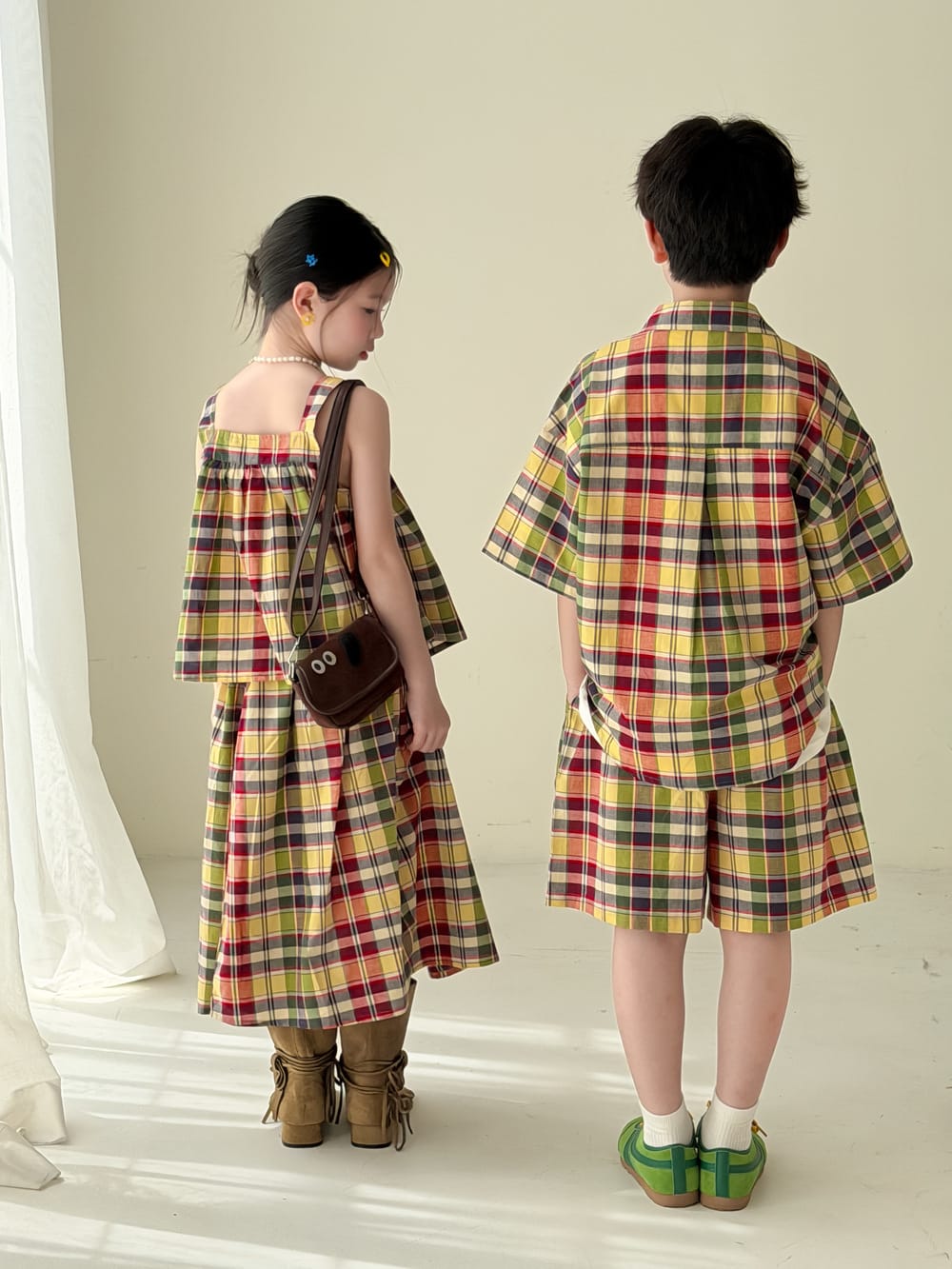Color-Block Plaid Separates チェック ショートパンツ シャツ キャミソール スカート【mh0013121】 KUMAI.KIDS ノースリーブセットアップ