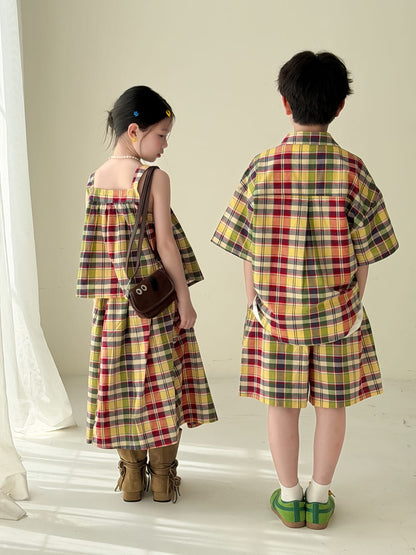 Color-Block Plaid Separates チェック ショートパンツ シャツ キャミソール スカート【mh0013121】 KUMAI.KIDS ノースリーブセットアップ