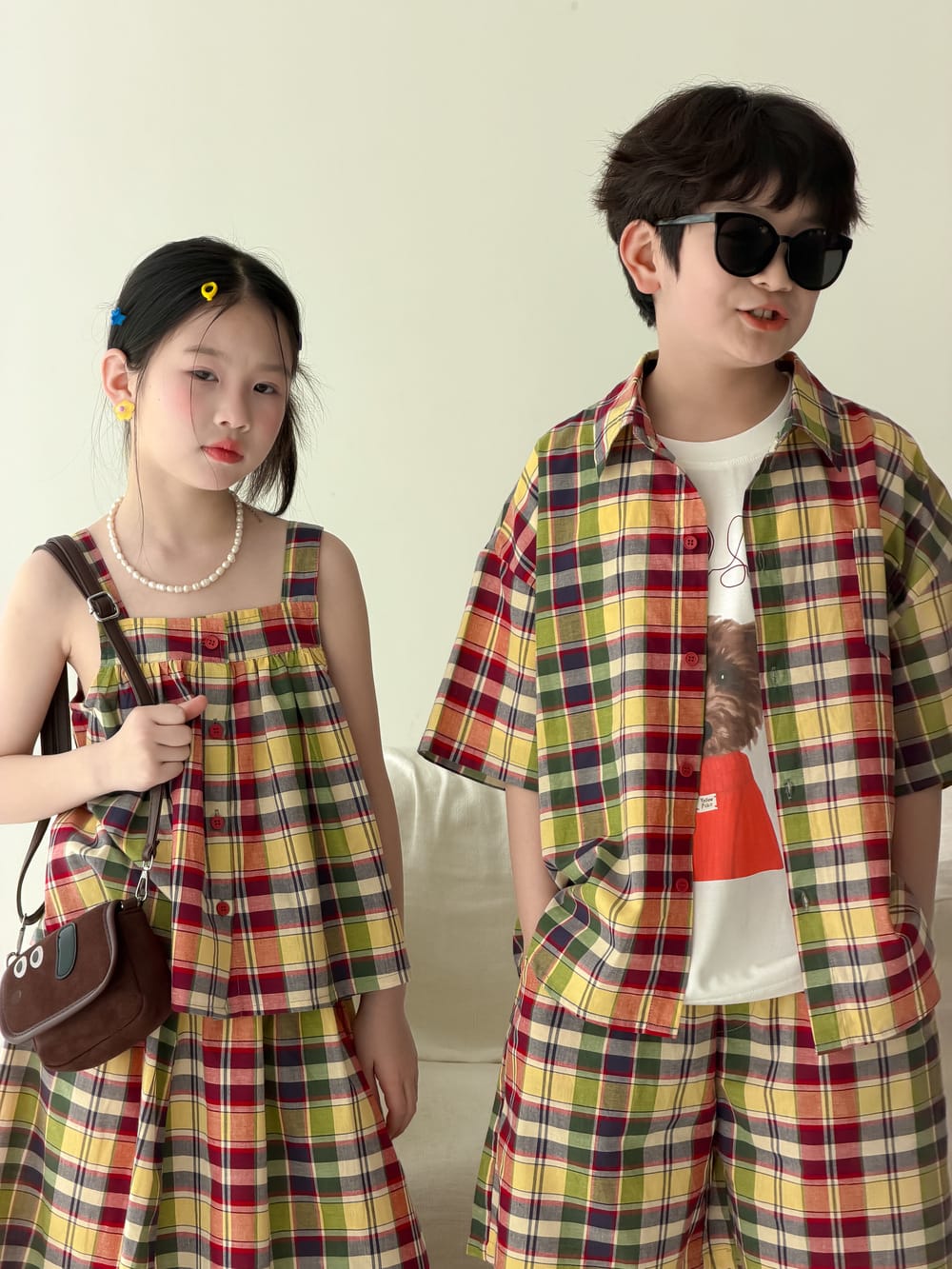 Color-Block Plaid Separates チェック ショートパンツ シャツ キャミソール スカート【mh0013121】 KUMAI.KIDS ノースリーブセットアップ
