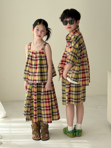 Color-Block Plaid Separates チェック ショートパンツ シャツ キャミソール スカート【mh0013121】 KUMAI.KIDS ノースリーブセットアップ