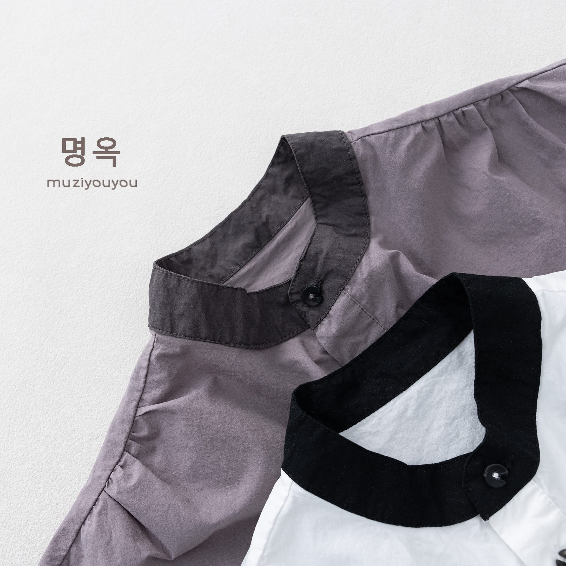 Color-Block Stand-Collar Shirt ドロップショルダー 半袖シャツ【mh0013140】 명옥 muziyouyou 半袖Tシャツ