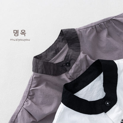 Color-Block Stand-Collar Shirt ドロップショルダー 半袖シャツ【mh0013140】 명옥 muziyouyou 半袖Tシャツ