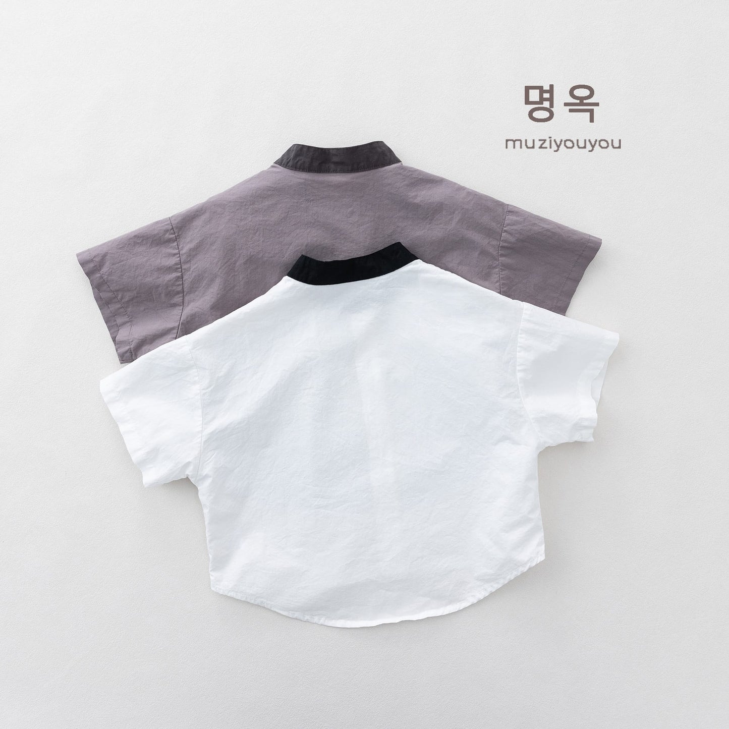 Color-Block Stand-Collar Shirt ドロップショルダー 半袖シャツ【mh0013140】 명옥 muziyouyou 半袖Tシャツ