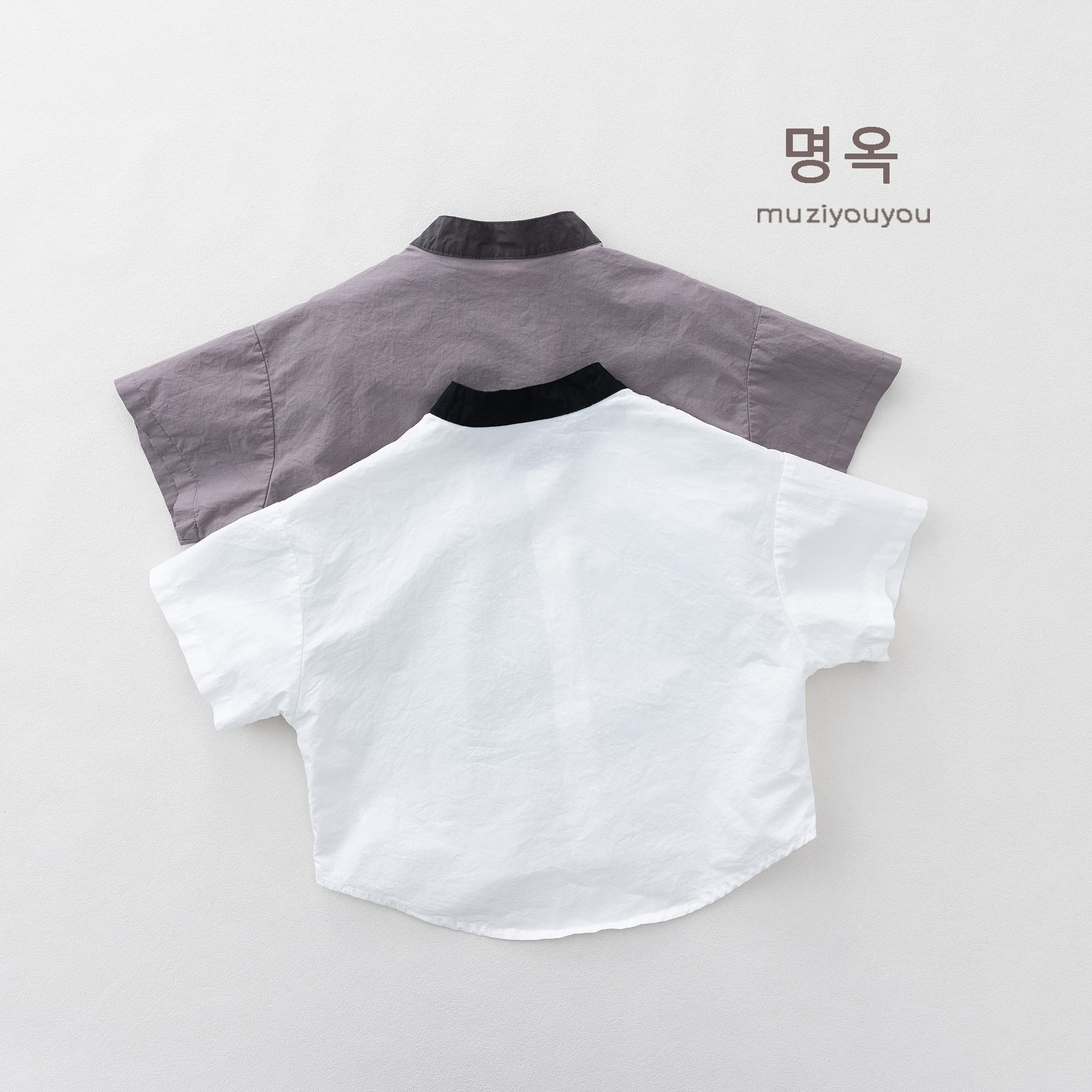 Color-Block Stand-Collar Shirt ドロップショルダー 半袖シャツ【mh0013140】 명옥 muziyouyou 半袖Tシャツ