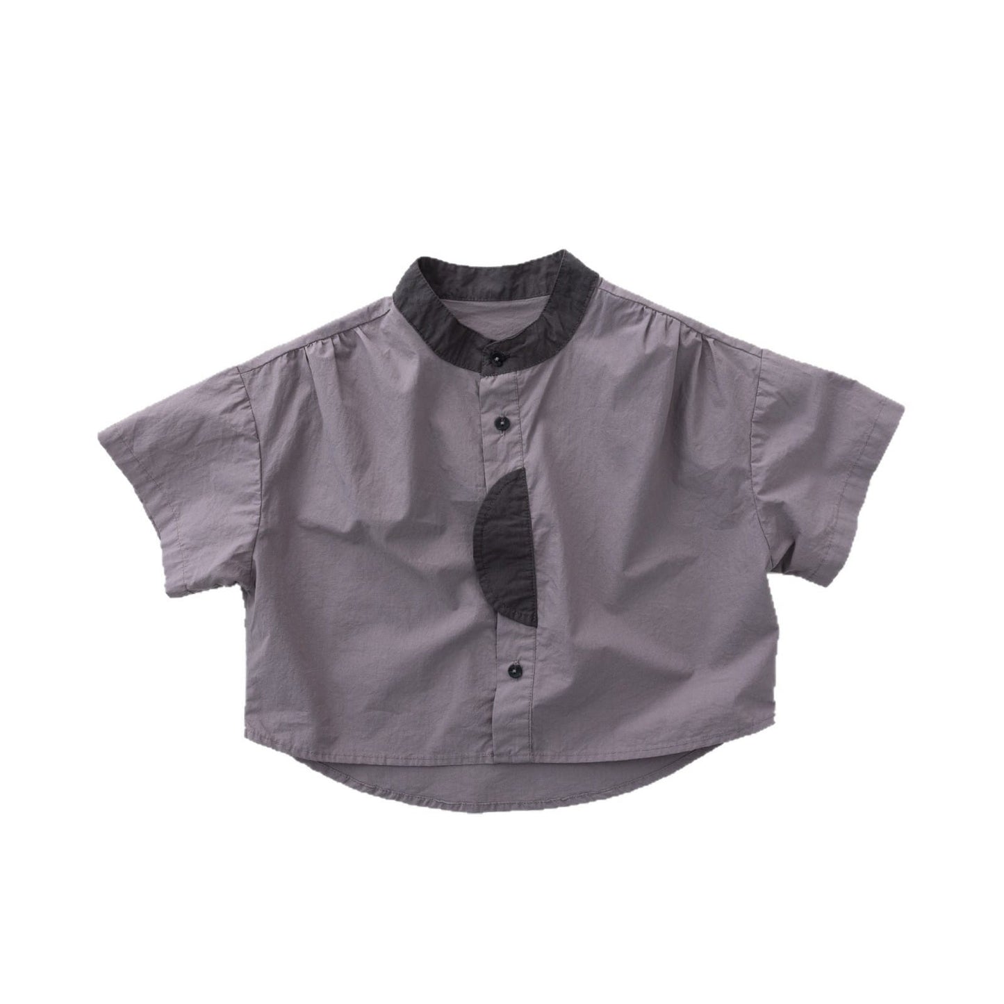 Color-Block Stand-Collar Shirt ドロップショルダー 半袖シャツ【mh0013140】 명옥 muziyouyou 半袖Tシャツ