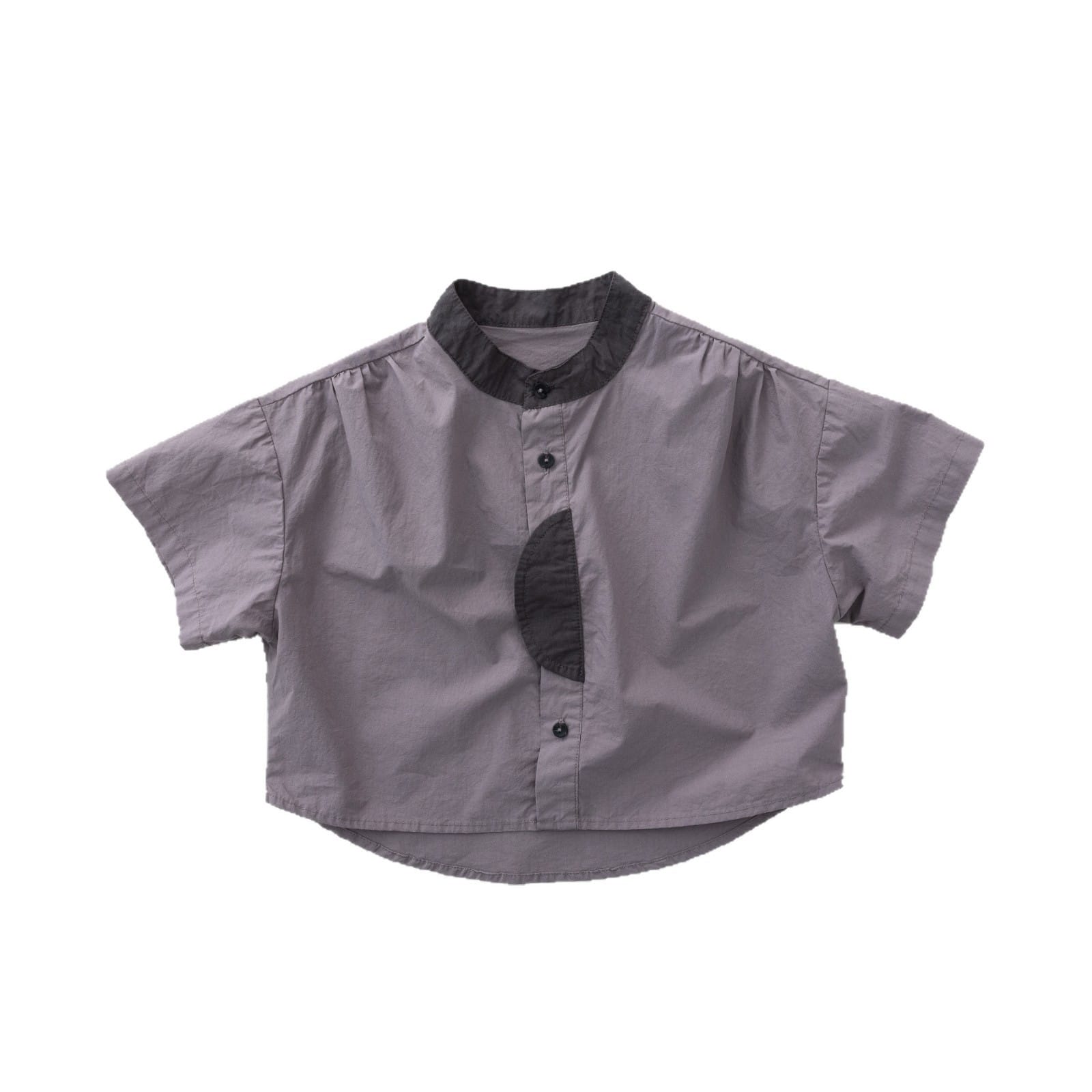 Color-Block Stand-Collar Shirt ドロップショルダー 半袖シャツ【mh0013140】 명옥 muziyouyou 半袖Tシャツ