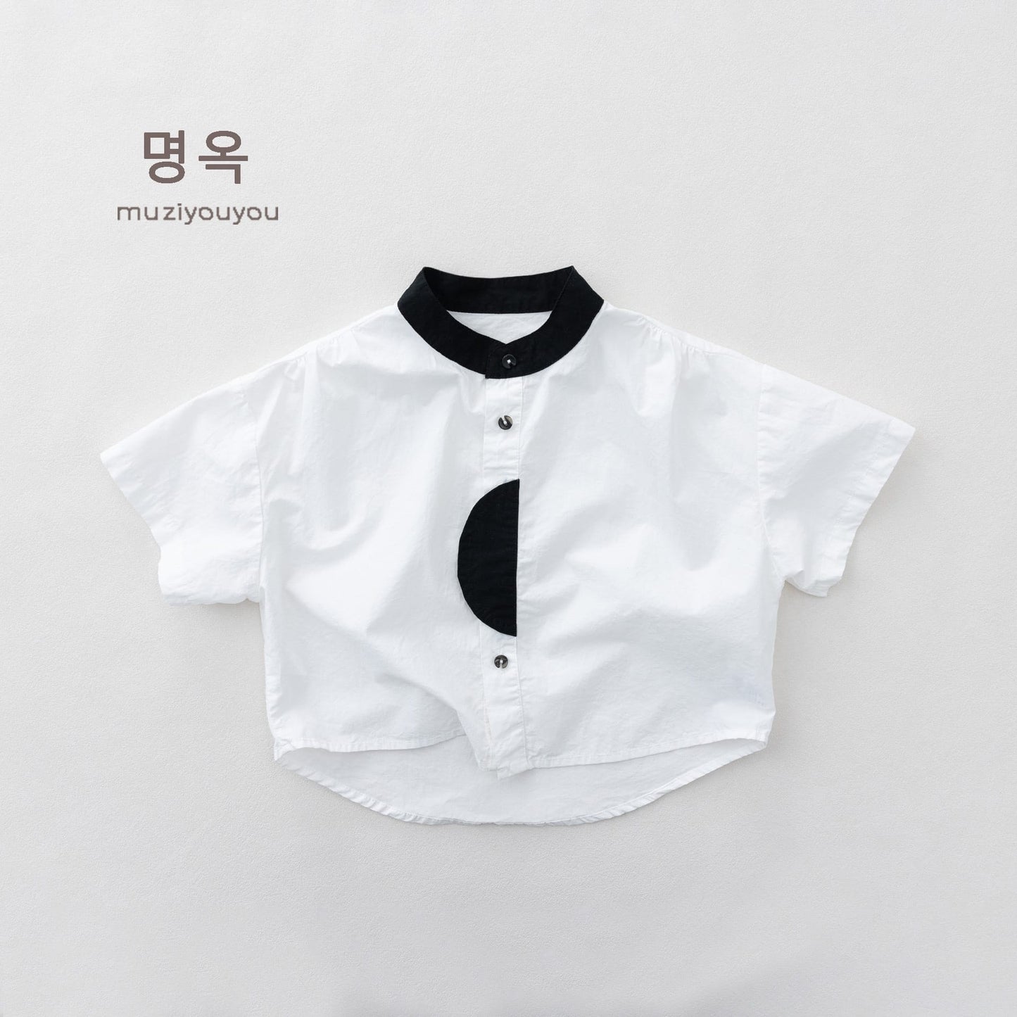 Color-Block Stand-Collar Shirt ドロップショルダー 半袖シャツ【mh0013140】 White / 80cm 명옥 muziyouyou 半袖Tシャツ