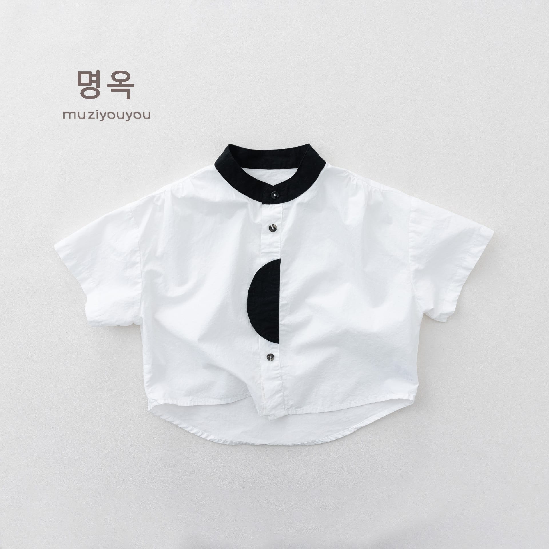 Color-Block Stand-Collar Shirt ドロップショルダー 半袖シャツ【mh0013140】 White / 80cm 명옥 muziyouyou 半袖Tシャツ