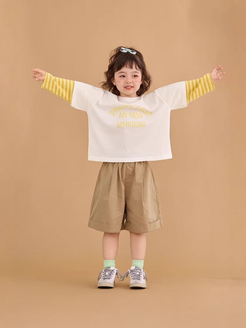 Color Block Striped Letter T-Shirt カラーブロック ボーダー ロゴ 長袖Tシャツ【mh0012375】 90cm / White mamahalo shop