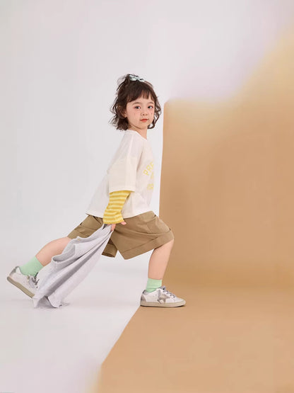 Color Block Striped Letter T-Shirt カラーブロック ボーダー ロゴ 長袖Tシャツ【mh0012375】 mamahalo shop