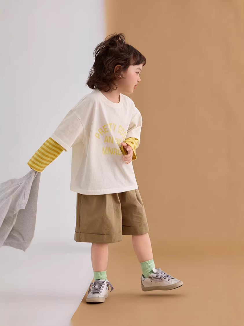 Color Block Striped Letter T-Shirt カラーブロック ボーダー ロゴ 長袖Tシャツ【mh0012375】 mamahalo shop