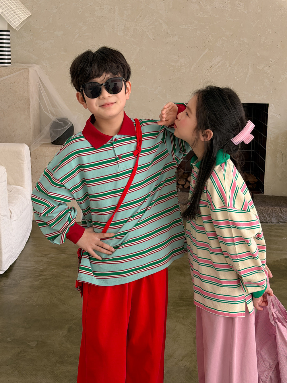 Color Block Striped Polo Shirt マルチボーダー ポロシャツ【mh0012361】 Blue / 100cm KUMAI.KIDS